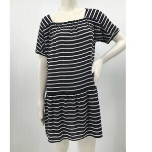 J. Crew Black White Stripe Drop Waist Short Sleeve Silk Dress Womens XS